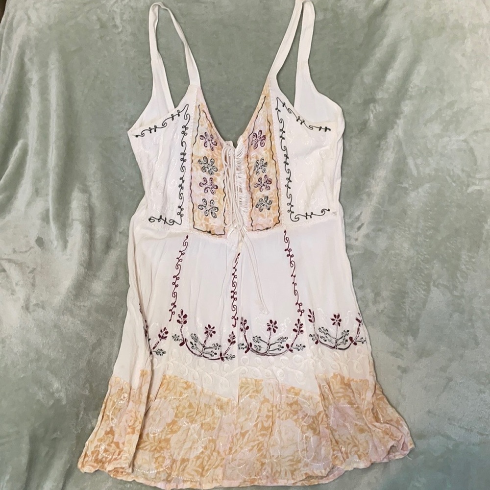 Handmade White Embroidered Festival Dress; Size OS